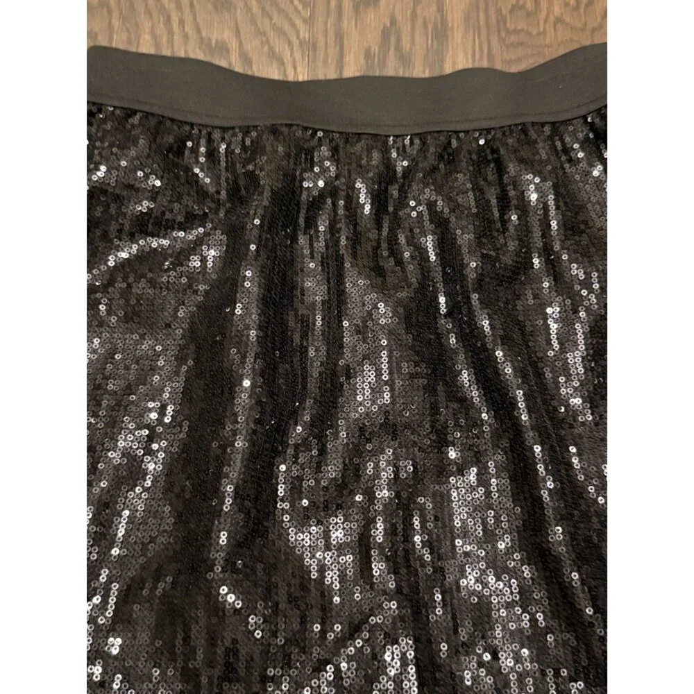 Romeo & Juliet Couture Black Sequin Skirt Size L Fully Lined Stretch Waist Party